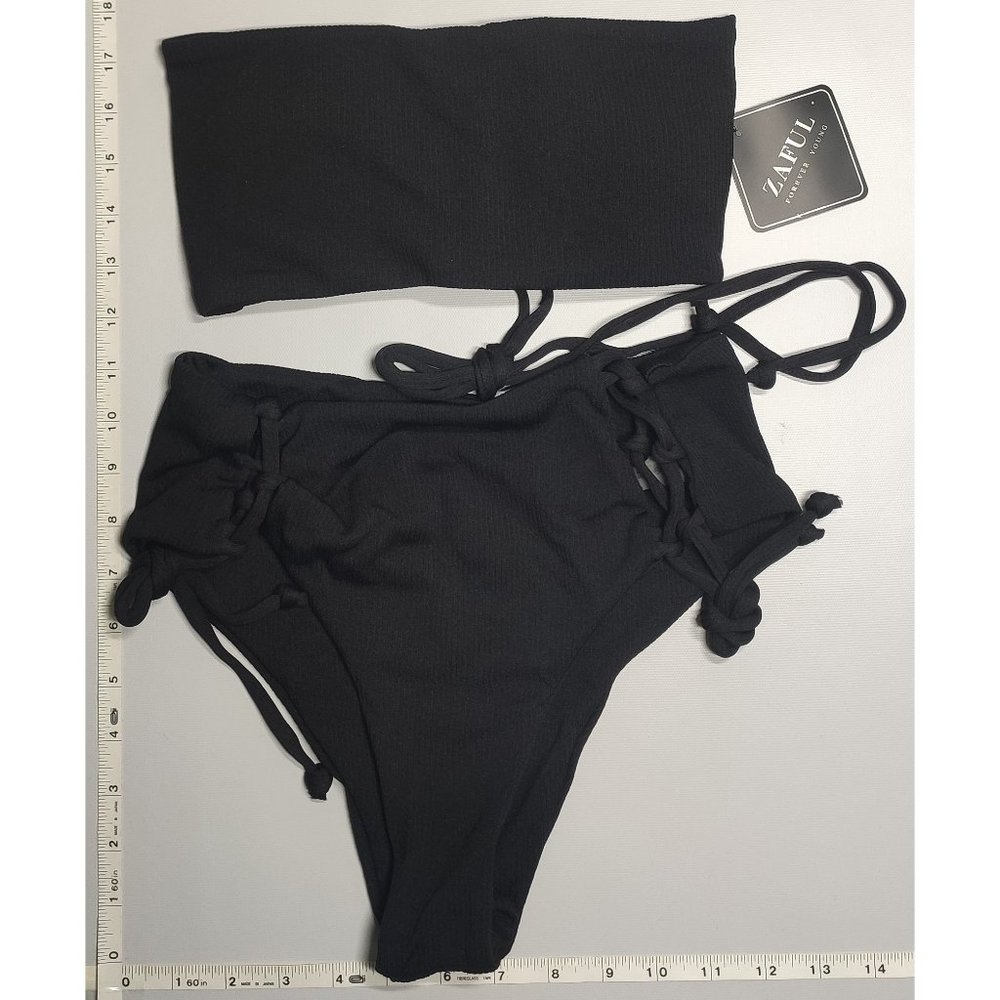 NWT ZAFUL Small Bandeau High Waist Black bikini set
